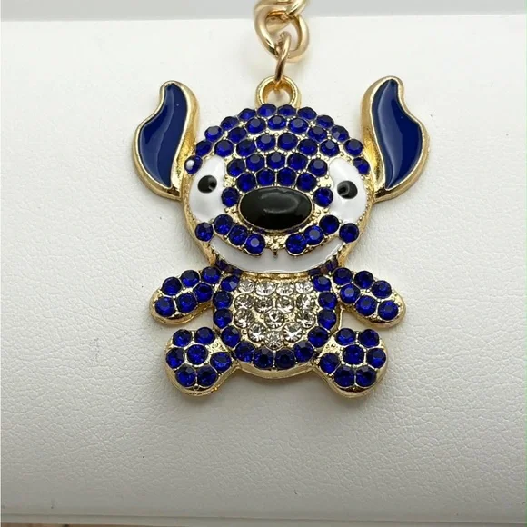 Disney Stitch Rhinestone Keychain Blue Crystal Character Bag Charm - Picture 1 of 2